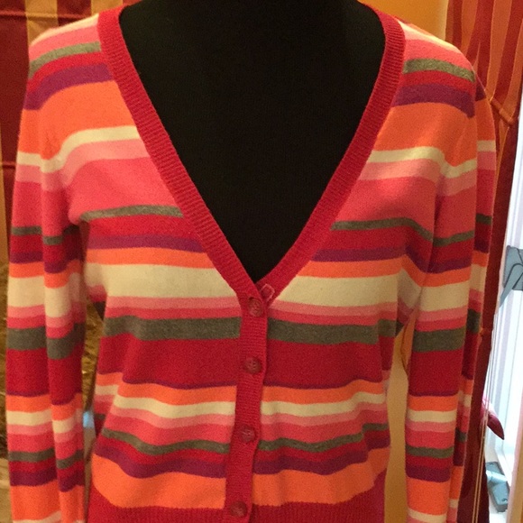 Aeropostale pink and burgundy striped vintage knit cardigan, L - Picture 3 of 3
